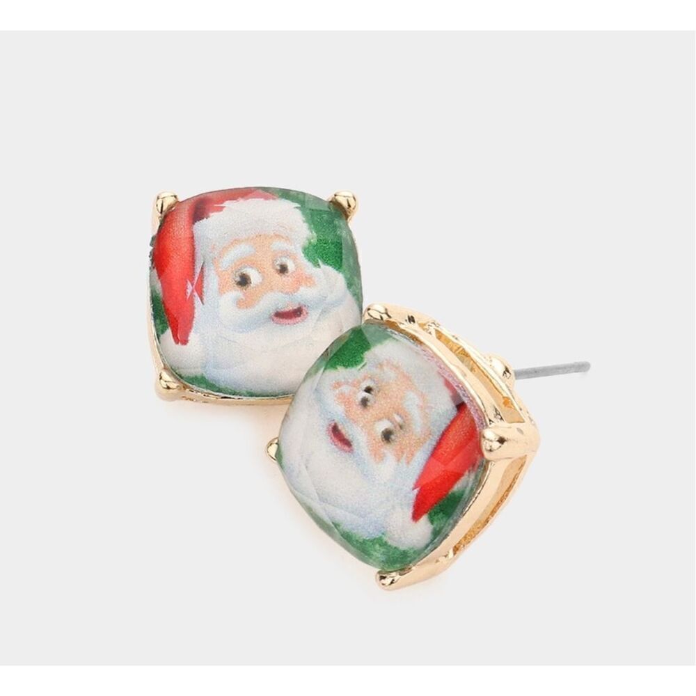 Brand New Boutique Santa Claus Christmas Holiday Cushion Square Stud Earrings